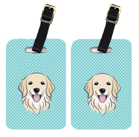 Pair Of Checkerboard Blue Golden Retriever Luggage Tags