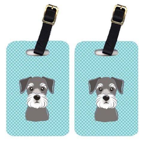 Carolines Treasures BB1144BT Pair Of Checkerboard Blue Schnauzer Luggage Tags