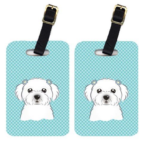 Pair Of Checkerboard Blue Maltese Luggage Tags