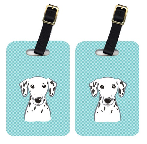 Pair Of Checkerboard Blue Dalmatian Luggage Tags