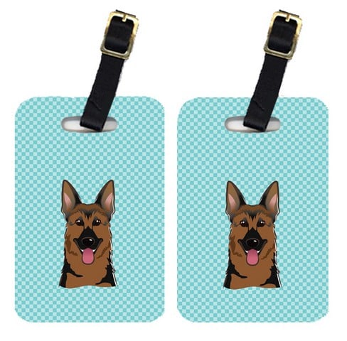 Pair Of Checkerboard Blue German Shepherd Luggage Tags