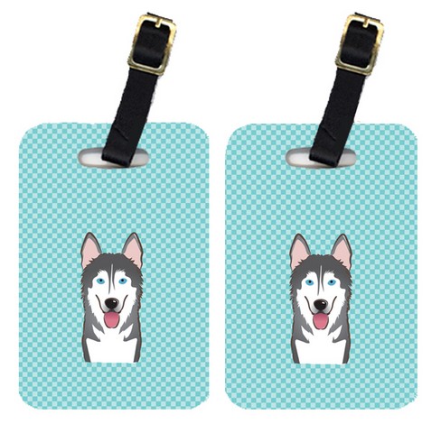 Pair Of Checkerboard Blue Alaskan Malamute Luggage Tags