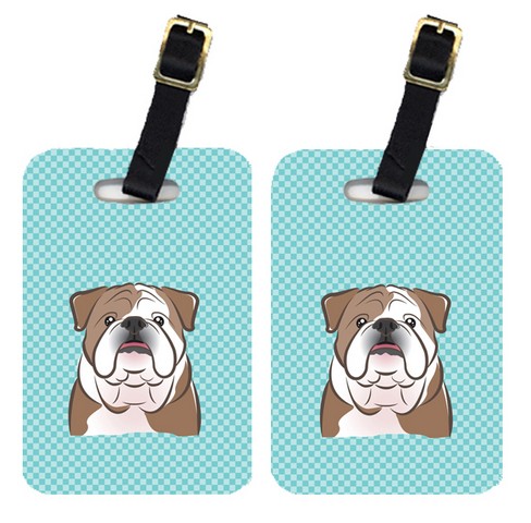 BB1157BT Pair Of Checkerboard Blue English Bulldog Luggage Tags
