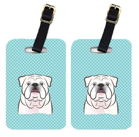 Carolines Treasures BB1158BT Pair Of Checkerboard Blue White English Bulldog Luggage Tags