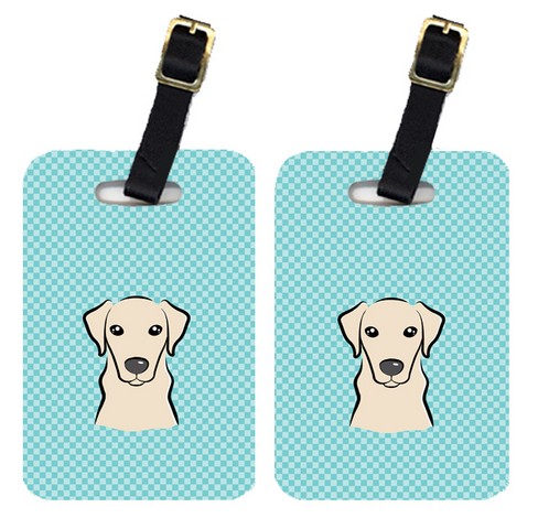 Pair Of Checkerboard Blue Yellow Labrador Luggage Tags