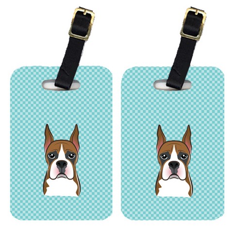 Pair Of Checkerboard Blue Boxer Luggage Tags