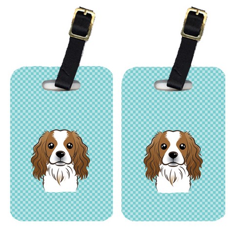 Pair Of Checkerboard Blue Cavalier Spaniel Luggage Tags