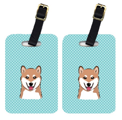 Pair Of Checkerboard Blue Shiba Inu Luggage Tags