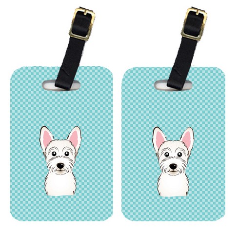 Pair Of Checkerboard Blue Westie Luggage Tags