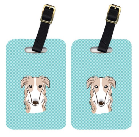 Pair Of Checkerboard Blue Borzoi Luggage Tags