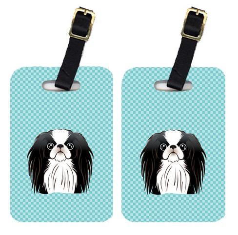 Pair Of Checkerboard Blue Japanese Chin Luggage Tags