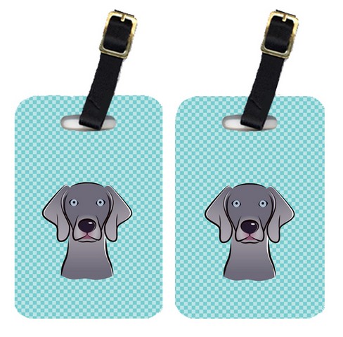 Pair Of Checkerboard Blue Weimaraner Luggage Tags