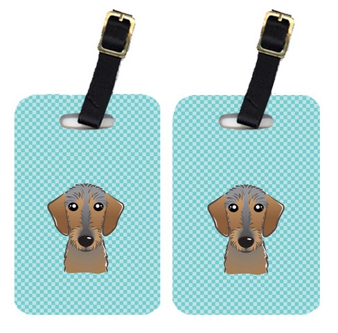 Pair Of Checkerboard Blue Wirehaired Dachshund Luggage Tags