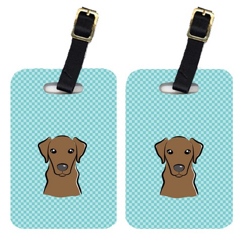 Pair Of Checkerboard Blue Chocolate Labrador Luggage Tags