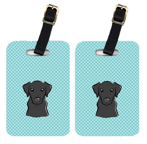 BB1173BT Pair Of Checkerboard Blue Black Labrador Luggage Tags