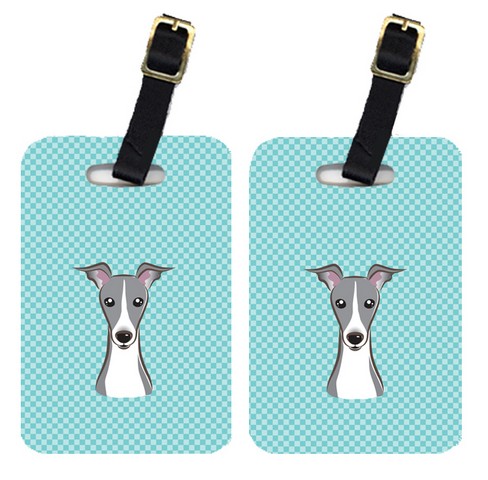 Pair Of Checkerboard Blue Italian Greyhound Luggage Tags