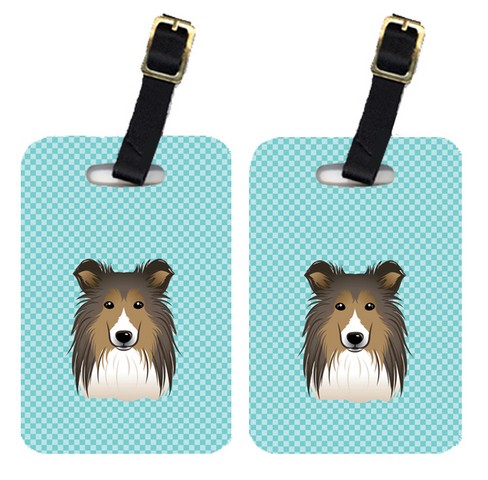 Pair Of Checkerboard Blue Sheltie Luggage Tags