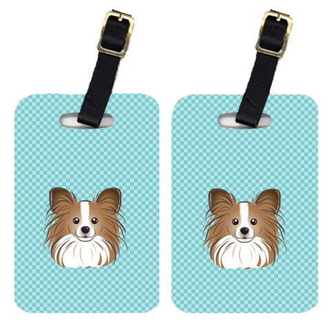 Pair Of Checkerboard Blue Papillon Luggage Tags