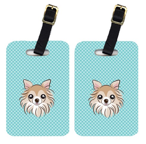 Pair Of Checkerboard Blue Chihuahua Luggage Tags