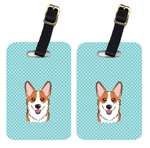 Carolines Treasures BB1192BT Pair of Checkerboard Blue Corgi Luggage Tags