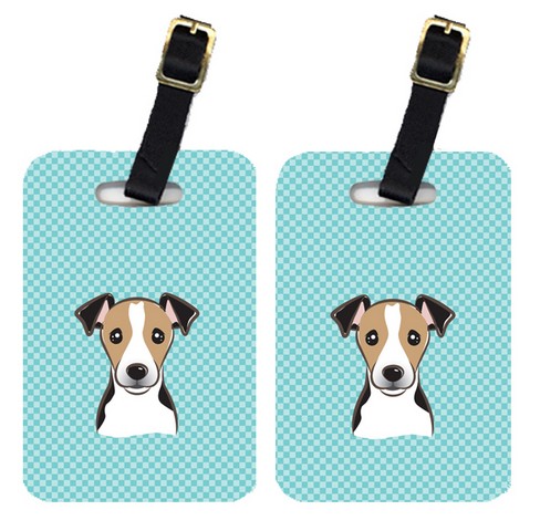 Pair Of Checkerboard Blue Jack Russell Terrier Luggage Tags