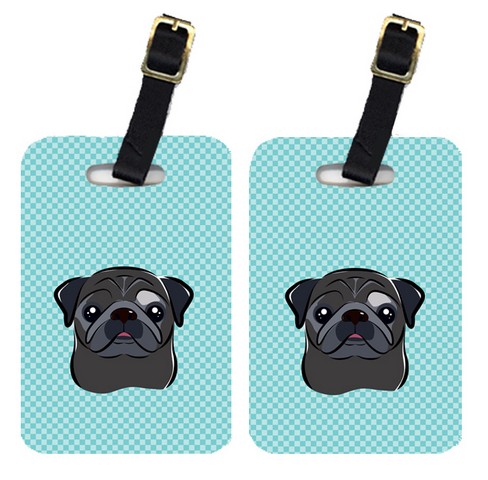BB1201BT Pair Of Checkerboard Blue Black Pug Luggage Tags