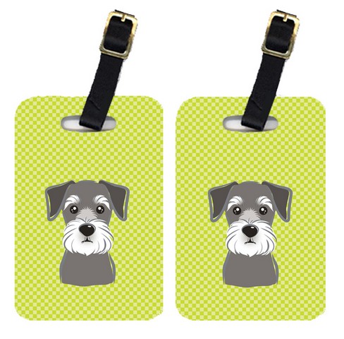 Pair Of Checkerboard Lime Green Schnauzer Luggage Tags