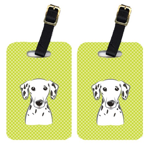 Pair Of Checkerboard Lime Green Dalmatian Luggage Tags