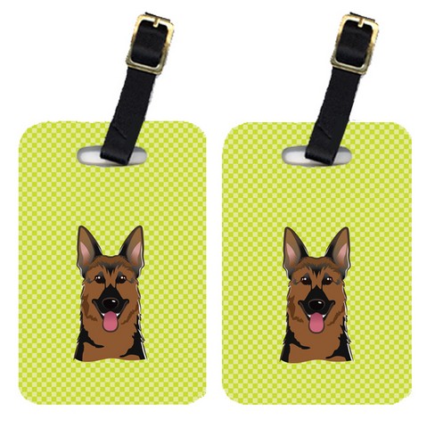 Pair Of Checkerboard Lime Green German Shepherd Luggage Tags