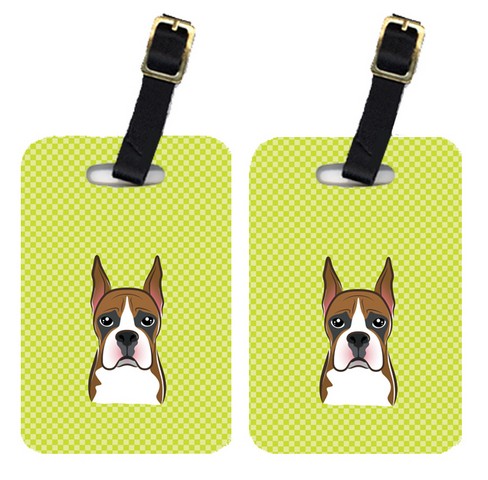 Pair Of Checkerboard Lime Green Boxer Luggage Tags