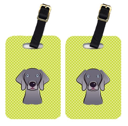 Pair Of Checkerboard Lime Green Weimaraner Luggage Tags