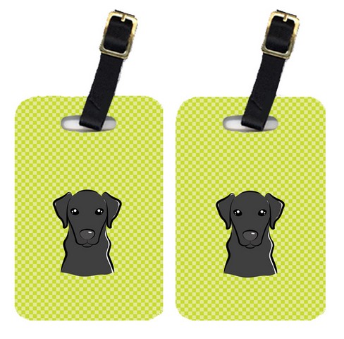 Carolines Treasures BB1297BT Pair Of Checkerboard Lime Green Black Labrador Luggage Tags