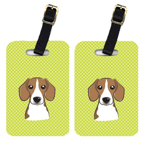 Pair Of Checkerboard Lime Green Beagle Luggage Tags