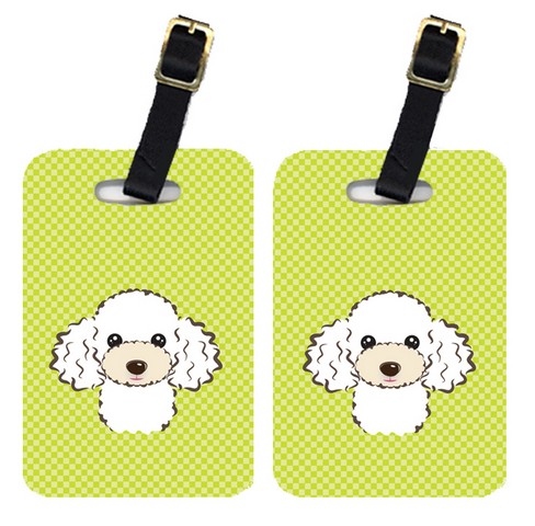 Pair Of Checkerboard Lime Green White Poodle Luggage Tags