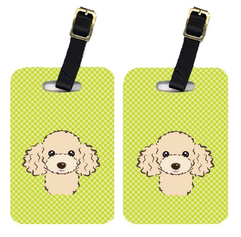 Pair Of Checkerboard Lime Green Buff Poodle Luggage Tags