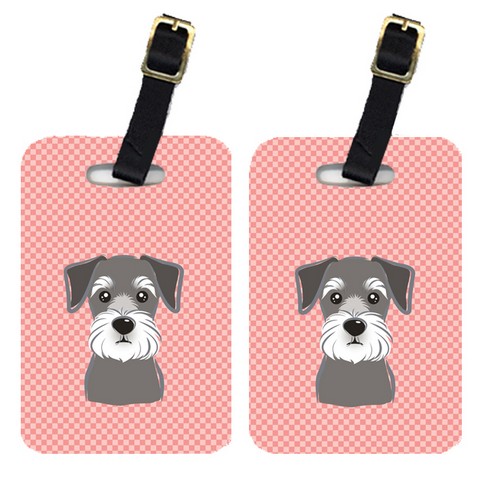 Pair Of Checkerboard Pink Schnauzer Luggage Tags