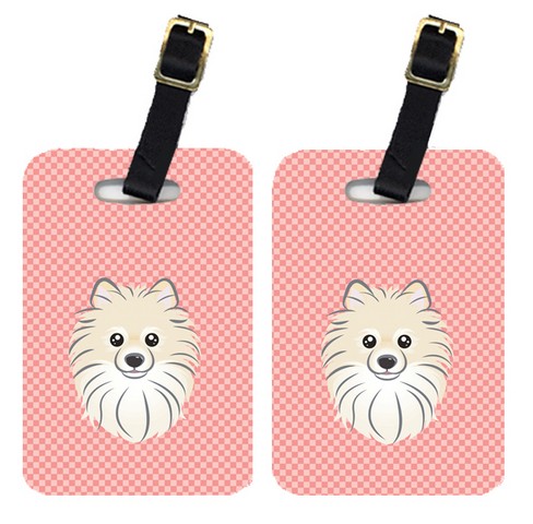 Carolines Treasures BB1207BT Pair Of Checkerboard Pink Pomeranian Luggage Tags
