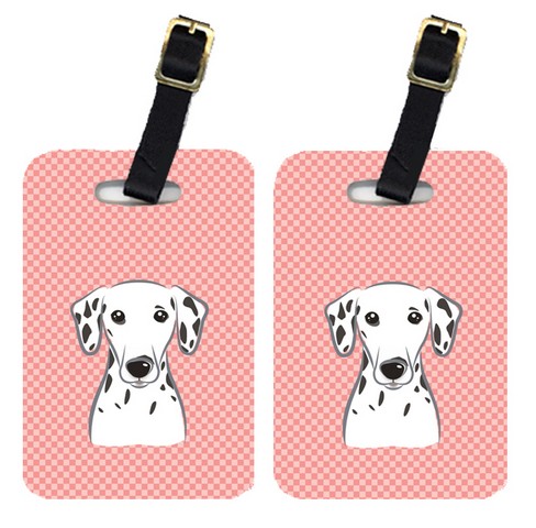 BB1210BT Pair Of Checkerboard Pink Dalmatian Luggage Tags