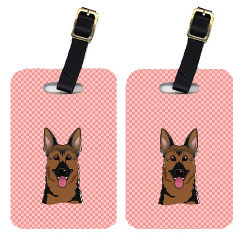 BB1211BT Pair Of Checkerboard Pink German Shepherd Luggage Tags