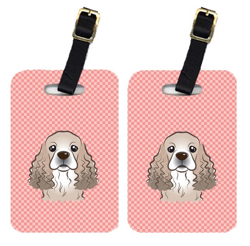 Carolines Treasures BB1216BT Pair Of Checkerboard Pink Cocker Spaniel Luggage Tags