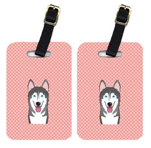 BB1218BT Pair Of Checkerboard Pink Alaskan Malamute Luggage Tags