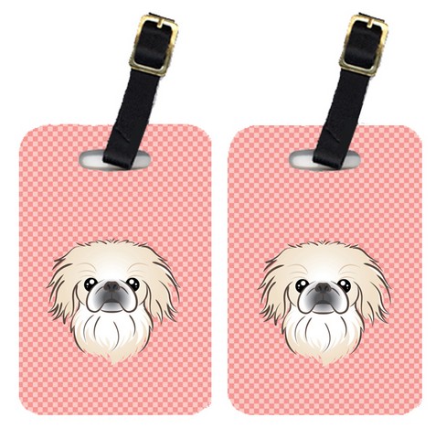 BB1221BT Pair Of Checkerboard Pink Pekingese Luggage Tags