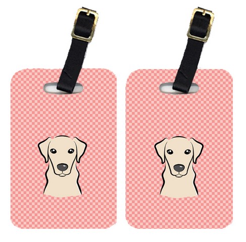 BB1222BT Pair Of Checkerboard Pink Yellow Labrador Luggage Tags