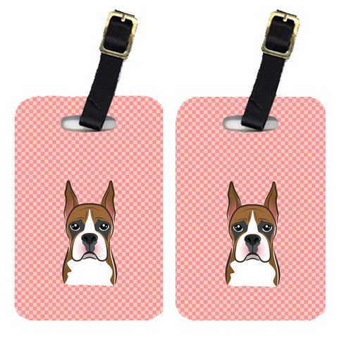 Pair Of Checkerboard Pink Boxer Luggage Tags