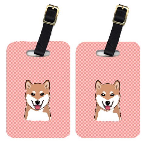 Carolines Treasures BB1225BT Pair Of Checkerboard Pink Shiba Inu Luggage Tags