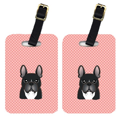 Pair Of Checkerboard Pink French Bulldog Luggage Tags