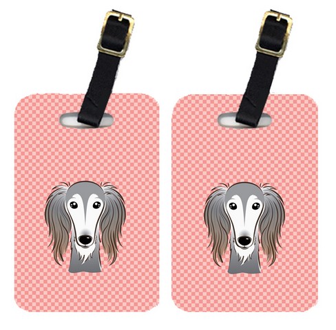 Pair Of Checkerboard Pink Saluki Luggage Tags