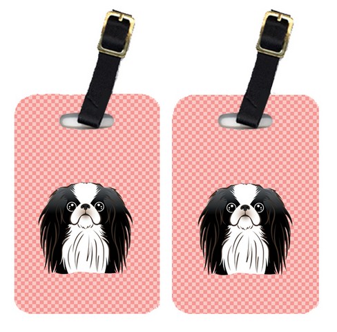 Pair Of Checkerboard Pink Japanese Chin Luggage Tags