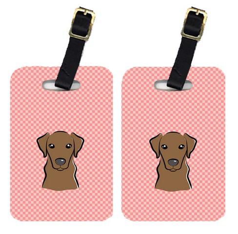 Carolines Treasures BB1234BT Pair Of Checkerboard Pink Chocolate Labrador Luggage Tags