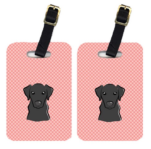 BB1235BT Pair Of Checkerboard Pink Black Labrador Luggage Tags